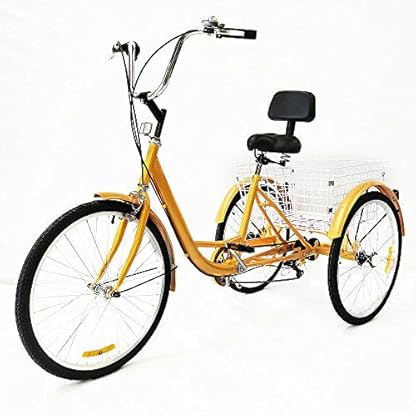 24 "Dreirad für Erwachsene, 3 Räder, 6-Gang-Trike-Fahrrad mit Rückenlehne und Einkaufskorb