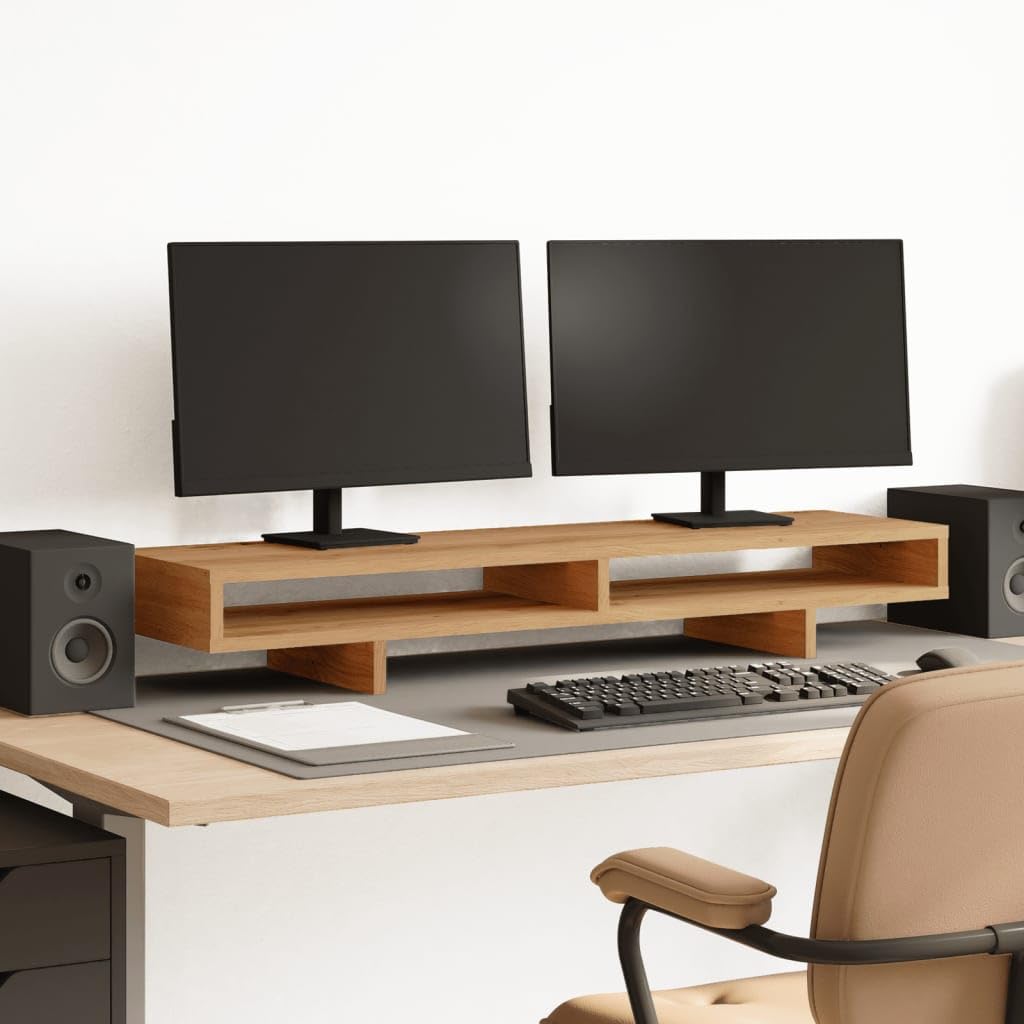 Support d'écran en chêne véritable Artisan pour un bureau élégant