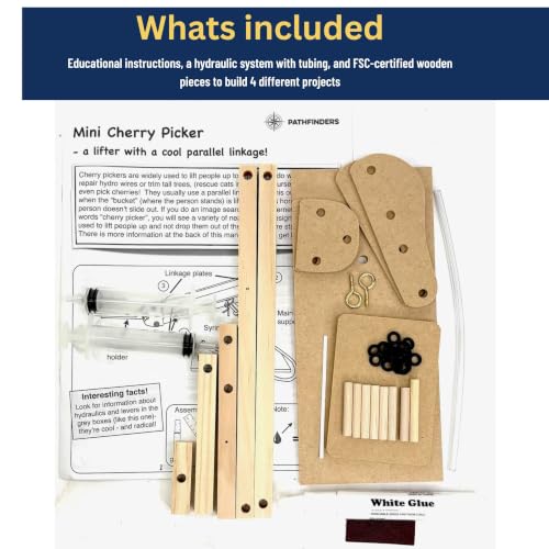 Image of PATHFINDERS STEM Kit- Hydraulics 4-in-1- Build 4 Hydraulic Machines | Engineering Model Kit for Kids 8+ | Educational Science Toy | Learn Physics & Mechanics | Wooden DIY Project