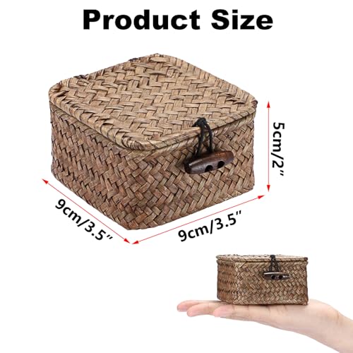 Panier de rangement carré en jonc de mer tressé avec couvercle mini