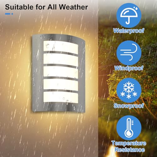 Allesgute Outdoor Wall Lights Mains Powered Curved Outside Wall Light Stainless Steel External IP44 Waterproof Outdoor Security Light Incl. 1x 12W E27 LED Bulbs Warm White - Image 2