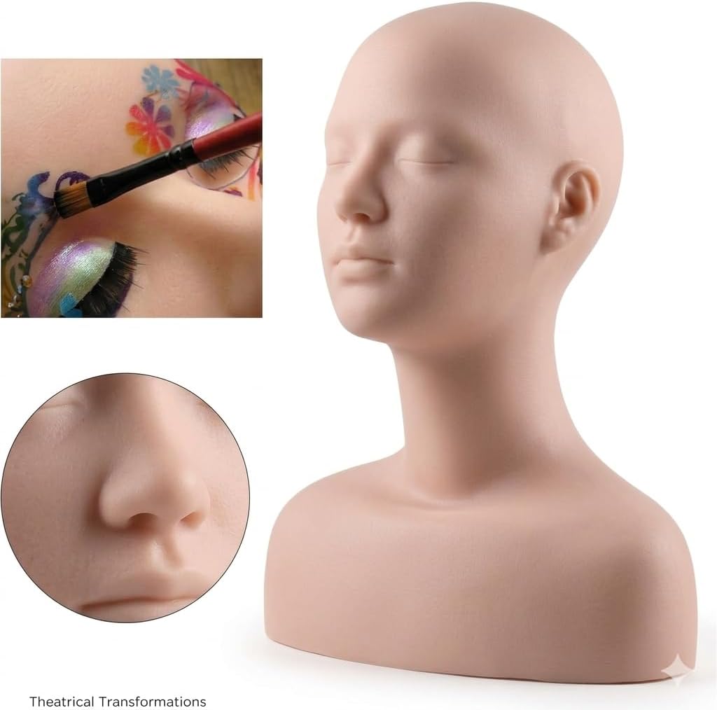 Esthetics Mannequin Head with Shoulders - Soft Makeup Practice Head Silicone PVC Cosmetology Students Tool for Wigs Hat Display,Facials Massage,Eyelashes Training,Boards,Face Paint Practicing