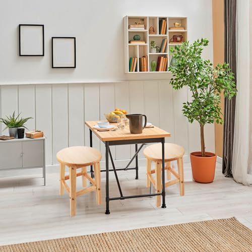 Taburete redondo de madera maciza de 45 cm ASelected para ganar espacio en casa 5