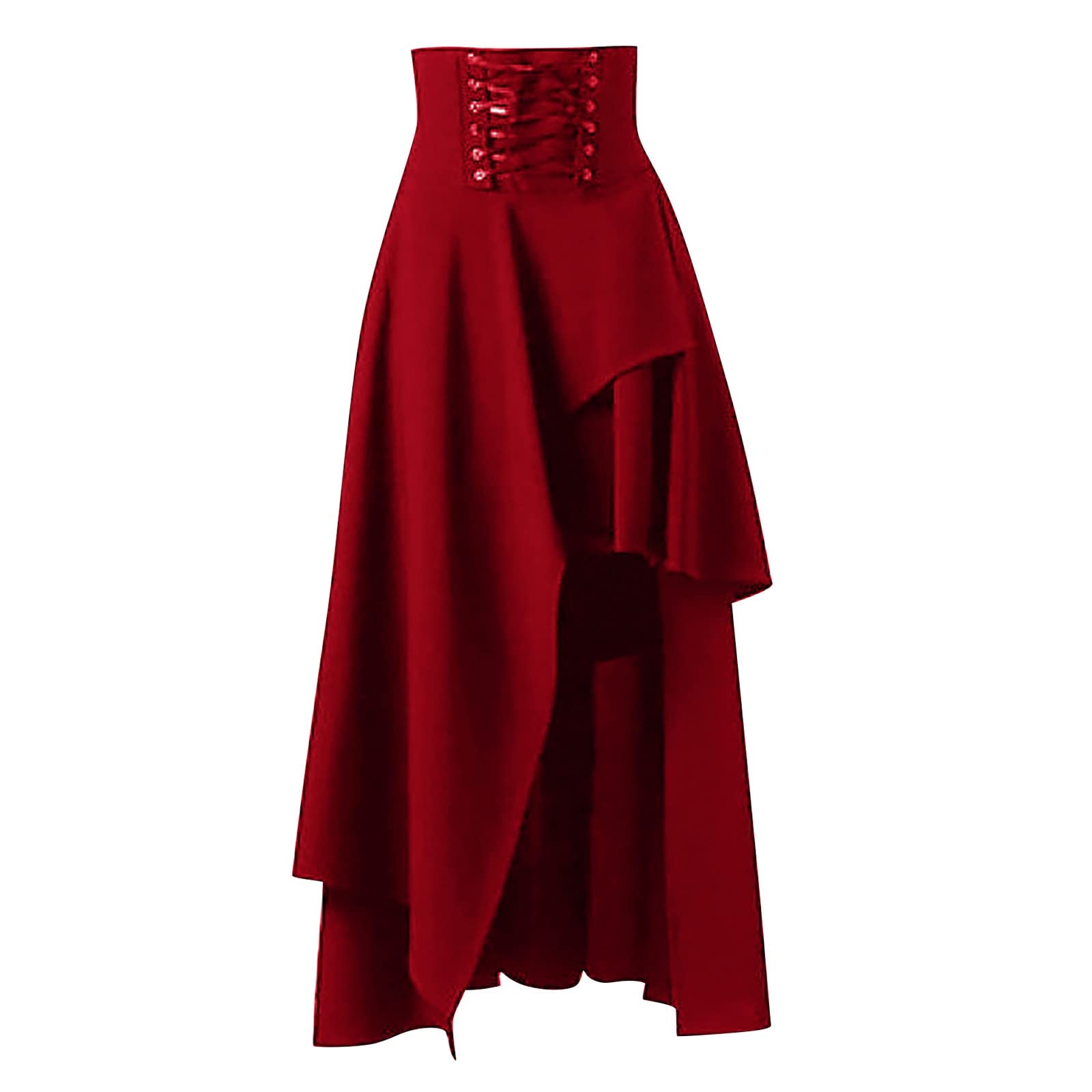 Women's Renaissance Maxi Skirt Elastic High Waist Medieval Skirt Women's Steampunk Skirt Victorian Pirate Skirt Drawstring Ruffle Vintage Long Skirts, red, XL โ image 1