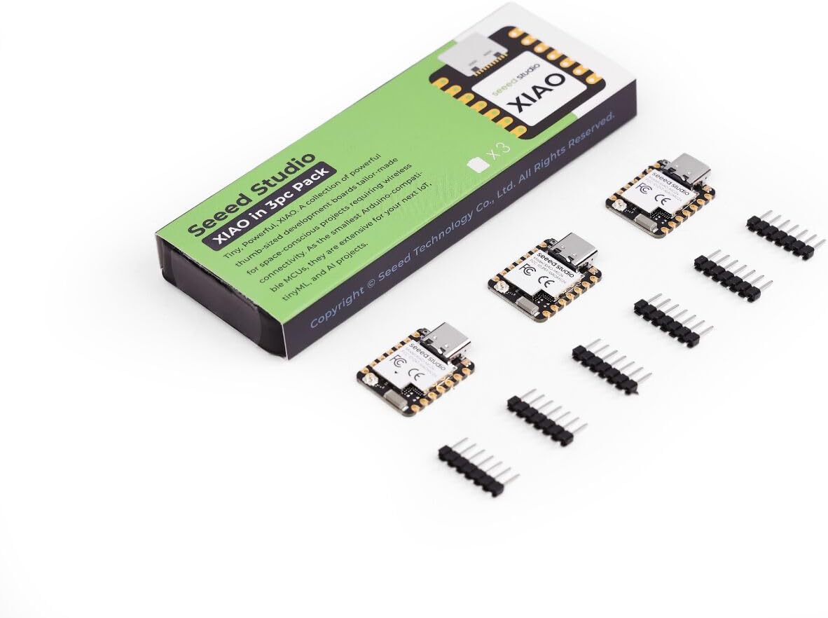 XIAO MG24 Sense 3PCS Pack - Silicon Labs EFR32MG24, Matter Native Over Thread/BLE 5.3, Arduino Compatible, 1.95μA Ultra-Low-Power, On-Board IMU/Micphone/Antenna, 19 GPIOs