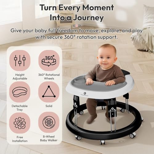 Image of StarAndDaisy Walker for Baby /Kids 6 to 24 Months /Baby Walker Boy & Girl with 360 Rotational Wheels & Padded Seat /Foldable Walker for Kids for 1 Year with Adjustable Height -Black