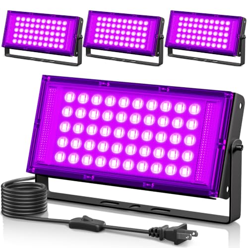 Image of 4 Pack 50W LED Black Light, Waterproof Blacklight for Glow Party, Halloween | for Neon Parties, Fluorescent Poster Tapestry, Birthday, Classroom, Bedroom, with Switch&Plug, Outdoor, IP66, Flood Light