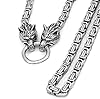 QQTQQ Viking Thors Hammer Halskette, Männer Wolf Kopf Anhänger, Retro nordischen Amulett Schmuck, Edelstahl handgemachte schwere Königskette,Gold+silver-50cm #2
