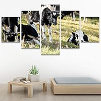 SIGNWIN 5 Panel Canvas Wall Art Modern Art Animals Cow Expressive Farmhouse/Country Multicolor Photography Sheep for Home Decorations Ready to Hang - 60