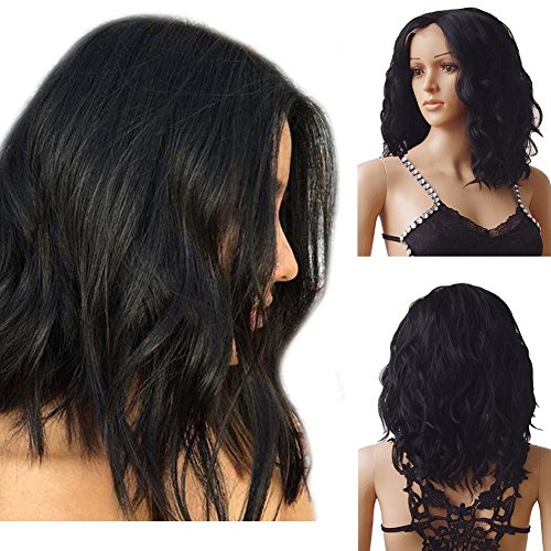 Short Bob Lace Front Wig with Baby Hair for Black Women Body Wave Glueless Natural Loose Wave 1B Synthetic Lace Front Wig Wavy Curly Deep Invisible with Natural Hairline,#1B Natural Black