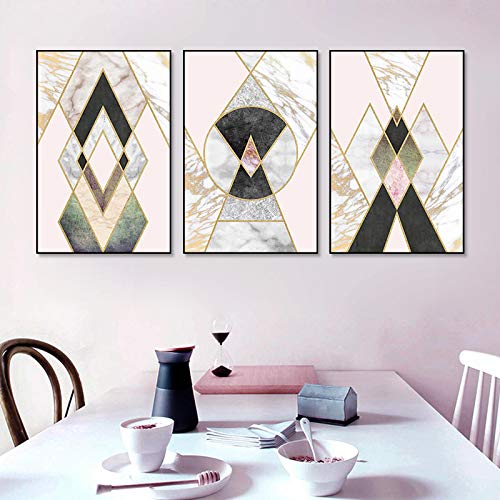 Peinture galerie photo sur toile rose pop et géométrique pour intérieur chic