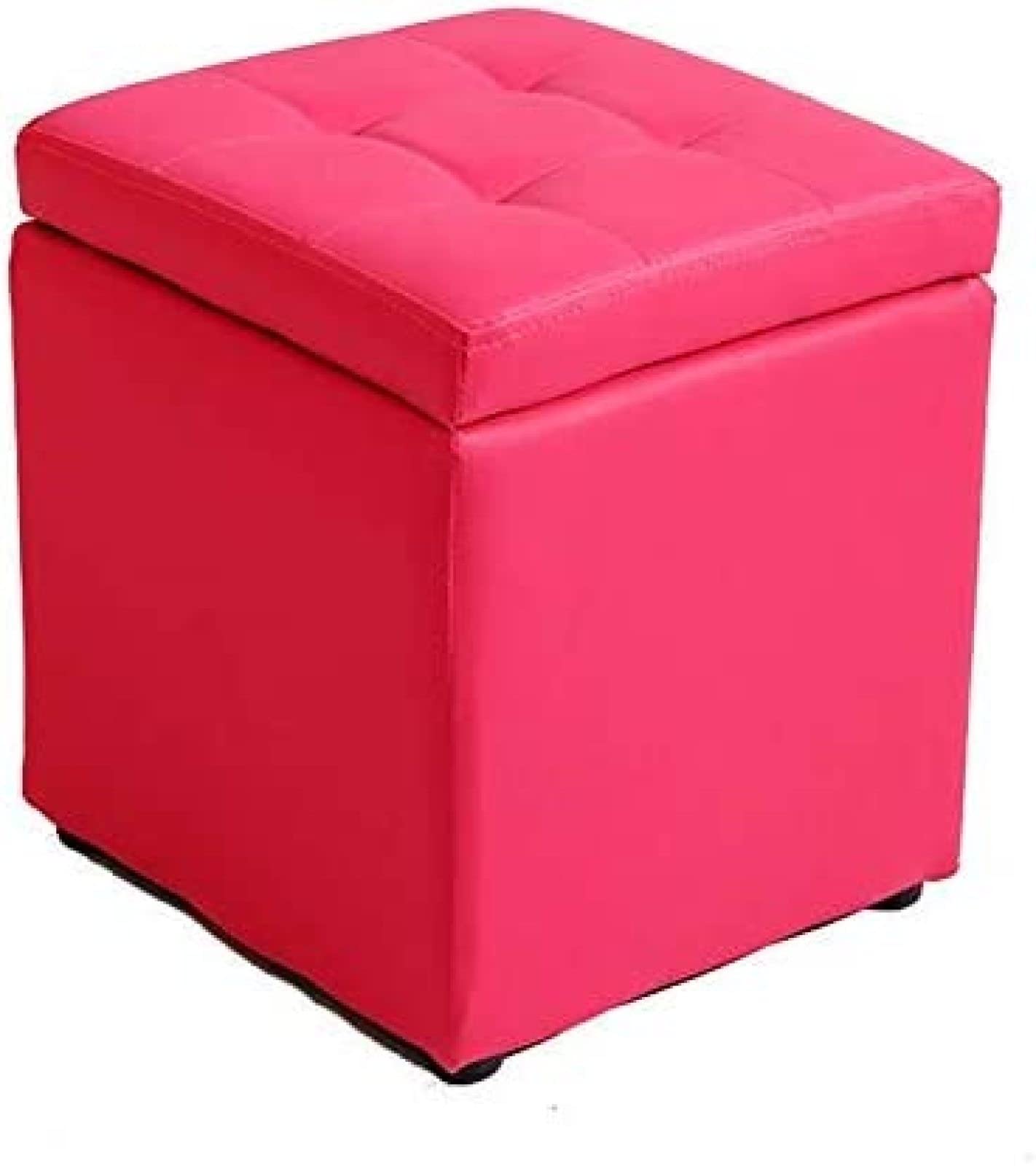 Tabouret de rangement rembourré rose petit cube coffre similicuir