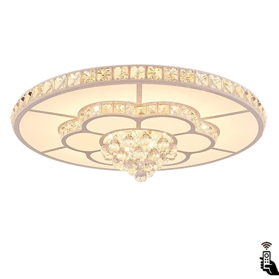 Lámpara de sala de estar de techo LED regulable Modern cristal Deco Lámpara colgante blanco Diseño de flores redonda Ø50cm iluminación de techo con mando a distancia para dormitorio Oficina Comedor