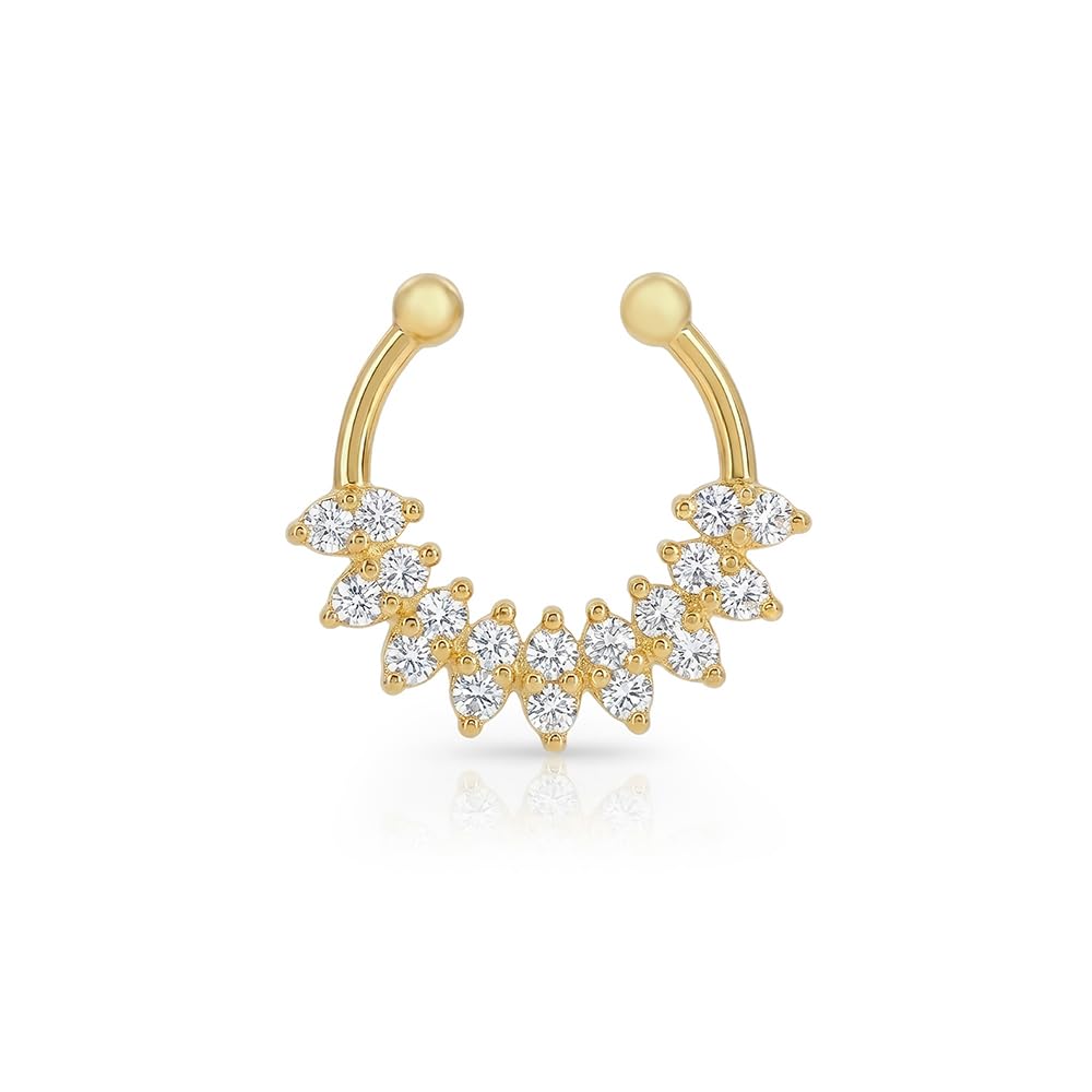925 Silver Cluster Sparkle Septum Nose Ring | Curved Cubic Zirconia Front in Gold Finish | Gifts for Women and Girls | With Certificate of Authenticity-image-4