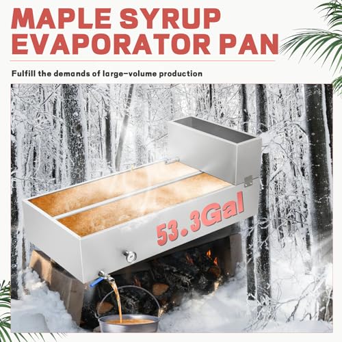 Image of Maple Syrup Evaporator Pan 53.3Gal 304 Stainless Steel Maple Syrup Evaporator with Valve Thermometer and Divided Design 48 x 24 x 18.7 Inch Feed Pan for Boiling Maple Syrup for Home and Outdoor Use