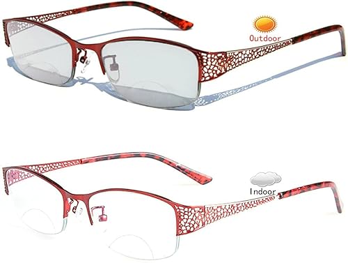 Gafas de lectura bifocales fotocrómicas de moda Gafas de sol para mujer Transición Marco de metal Lectores rojos Mujer disponible en Yaxa Colombia