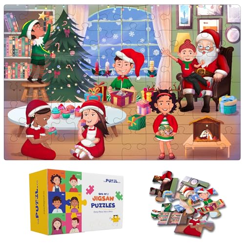 Image of Set of 2 Festive Theme Jigsaw Puzzles for Kids Age 5+ | Christmas & Onam Puzzle | 60 Pieces Each | Includes Activity Sheets | Educational Toys for Kids 5-8 Years | Unique Gift
