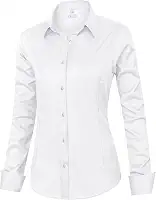 Camisa social feminina de ajuste clássico, manga comprida, com botões, sem rugas, elástica, lisa, casual, trabalho, escritório