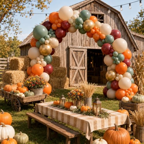 Image of Fall Balloons, 12 Inch Burnt Orange Burgundy Sage Green Gold Balloon | Terracotta Orange Maroon Sage Green Sand White Latex Balloons Metallic Gold Balloon for Fall Thanksgiving Friendsgiving Party