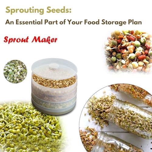 Image of KESI ORNAMENTS Sprout Maker With 4 Compartments For Multi Purpose Use - Plastic Grocery Container Sprouted Grains Jar (500Ml,4-Layer)