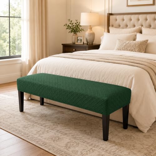 Image of Street27 High Stretch Jacquard Dining Bench Cover Elastic Chair Covers - Anti-Dust Removable Bench Slipcover Washable Bench Seat Protector Cushion Cover for Living Room, Bedroom, (Olive Green)