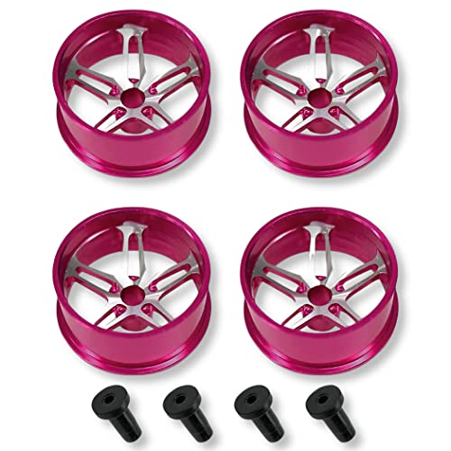 Lanx. ミニ四駆用 アルミホイール 4個セット ローズレッド デュアル5スポークローハイトタイヤ用 (ローズレッド)