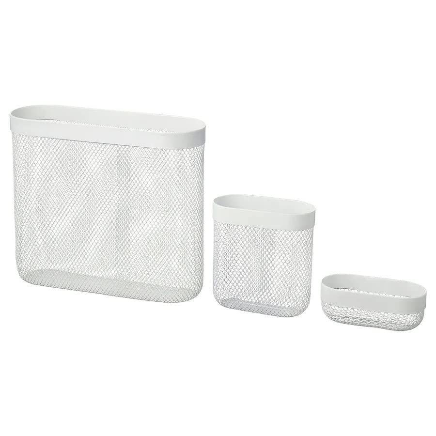 Ikea SKADIS Mesh Storage Baskets (Fits SKADIS Peg Board), White, Steel, 505.177.60 - Pack of 3, 24x21x9cm