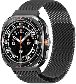 سوار مغناطيسي من الستانلس ستيل متوافق مع ساعة سامسونج 7 الترا معدني ميلانيز قابل للتعديل للرجال والنساء لساعة لون اسود