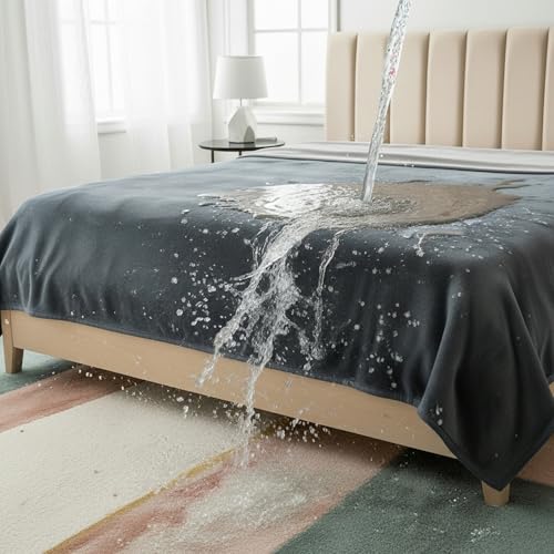 Bedding Aid Waterproof Throw Blanket, Flannel Blanket Waterproof, Leakproof & Spill-Proof Grey Throw Blanket, Water Proof Blanket Double-Sided (Moon Grey & Starlit Grey, 40x60”)