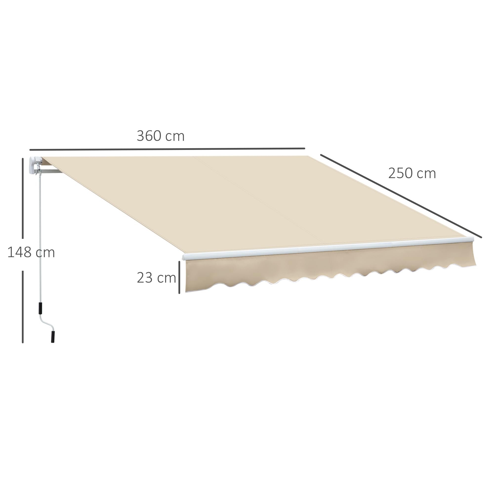 Outsunny Tenda da Sole per Esterno Avvolgibile 3.6x2.5 m, Tenda da Sole a Bracci Estensibili Parasole Protezione UV Impermeabile per Porte e Finestre con Apertura a Manovella, Crema