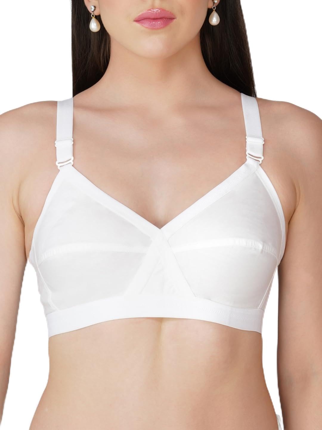 teenager Cross Fit Cotton Bra for Women | 100% Cotton Full Coverage Non-Padded with Seamed Cups | Cross-Front Everyday Comfort with Adjustable Straps & 4-Hook Closure for Extra Support & Lift-picture-0
