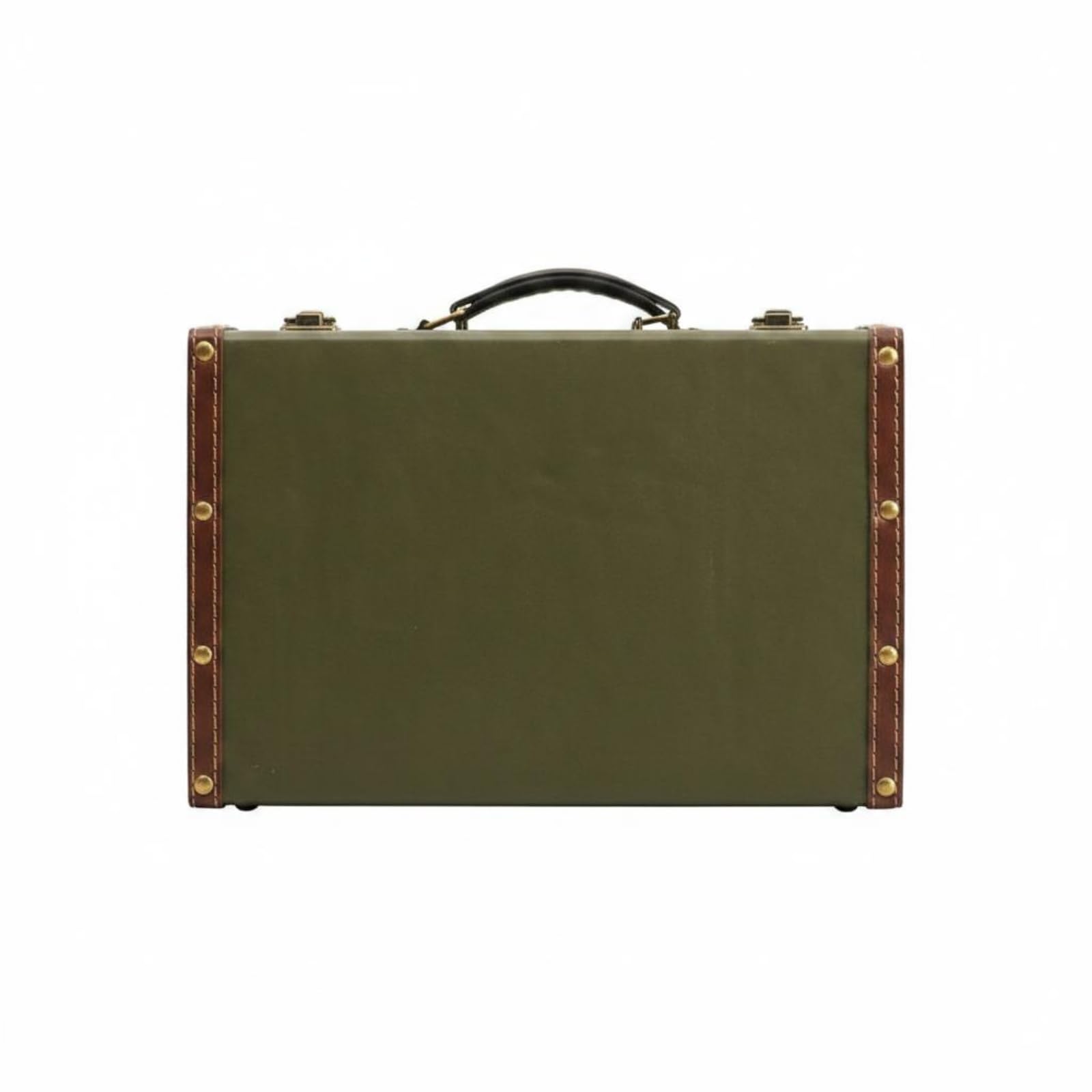 Leather-Like Vintage Suitcase Trunk Stitched Trim Hard-Sided Suitcase Metal Corner Guards Retro Display Trunk Rivet Hardware for Prop Use, Dark Grn S Handheld-image-36