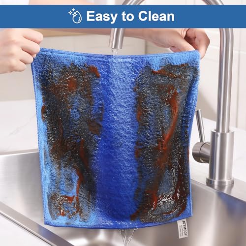 Image of JOYMOOP Microfiber Cleaning Cloths 18 Packs, 11.8 inch x 11.8 inch Blue Reusable Kitchen Towels, Lint-Free Cleaning Rags, Super Absorbent Cleaning Cloths for Kitchen, Car, and Household Cleaning