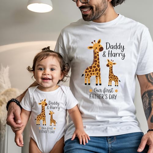 Personalized Our First Father's Day Together Matching Design Shirts and Onesie 12