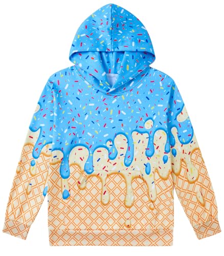 Move Dance Boys Hoodies Blue Ice Cream Baseball Pullover Graphic Sweatshirts Hooded With Big Pockets