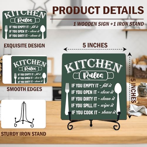 Image of DETIHO Rustic Kitchen Decorations Above Cabinets, Dark Green Kitchen Counter Decor, Farmhouse Wooden Signs and Plaques for Home Dining Room Tabletop - G09