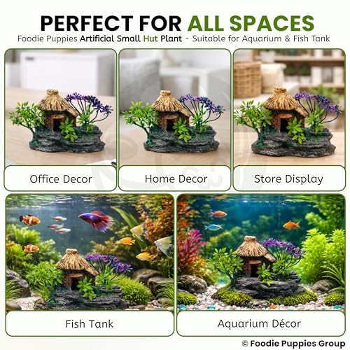 Image of Foodie Puppies Aquarium Plastic Plant with Resin Base Decor - (Small Hut Plant, 11 x 5 x 9 cm) for Fish Tank Ornament Accessories, Freshwater & Saltwater Natural Looking Artificial Plant