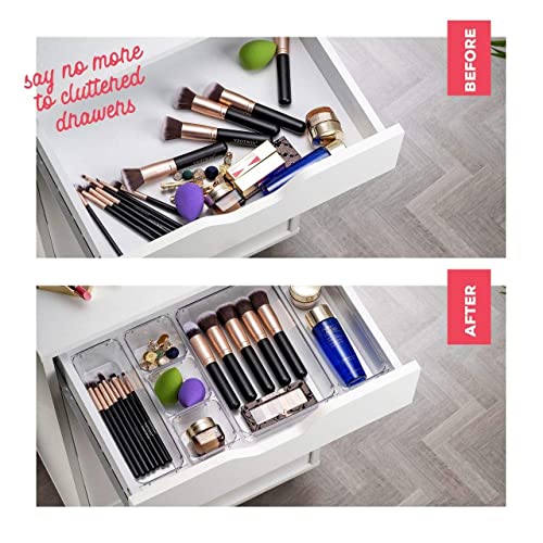 25 Pcs Drawer Organizer Set Dresser Desk Drawer Dividers - 4 Size Bathroom Vanity Cosmetic Makeup Trays - Multipurpose Clear Plastic Storage Bins For Jewelries, Kitchen Gadgets And Office Accessories #TOP2