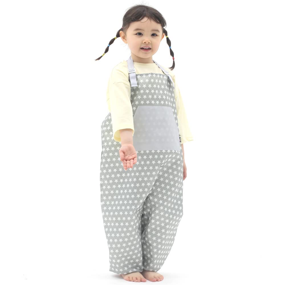 Kids Art Smock Dungaree Style, Lightweight Waterproof Painting Apron with Adjustable String, Quick-Dry Messy Play Overall for Boys Girls School Crafts, Gray Star (26-M)