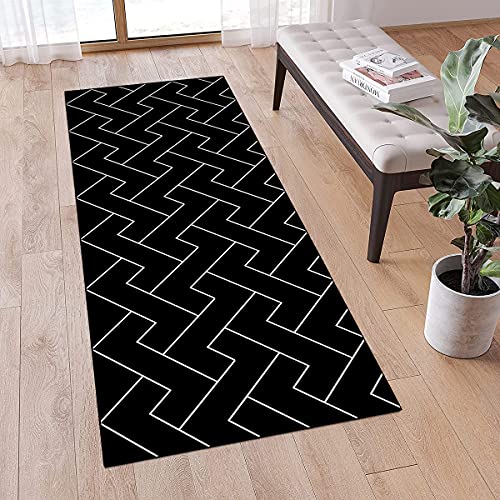 MONECER Moderne Tapis de Passage Couloir antidérapant 40x100cm au Metre Lavable Noir Blanc Rayé Tapis pour Cuisine Chambre Salon, Matière Polyester, Largeur 40 - 110cm Breit Cover