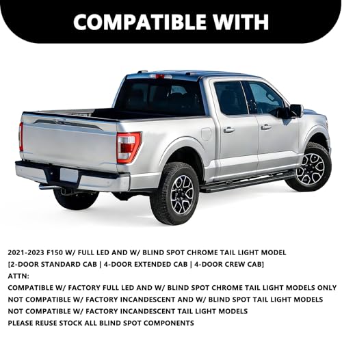 Image of Aosky LED Tail Light Assembly Compatible with 2021-2023 Ford F150 with Blind Spot Rear Taillight Brake Signal Lamp RH (Right Passenger Side)