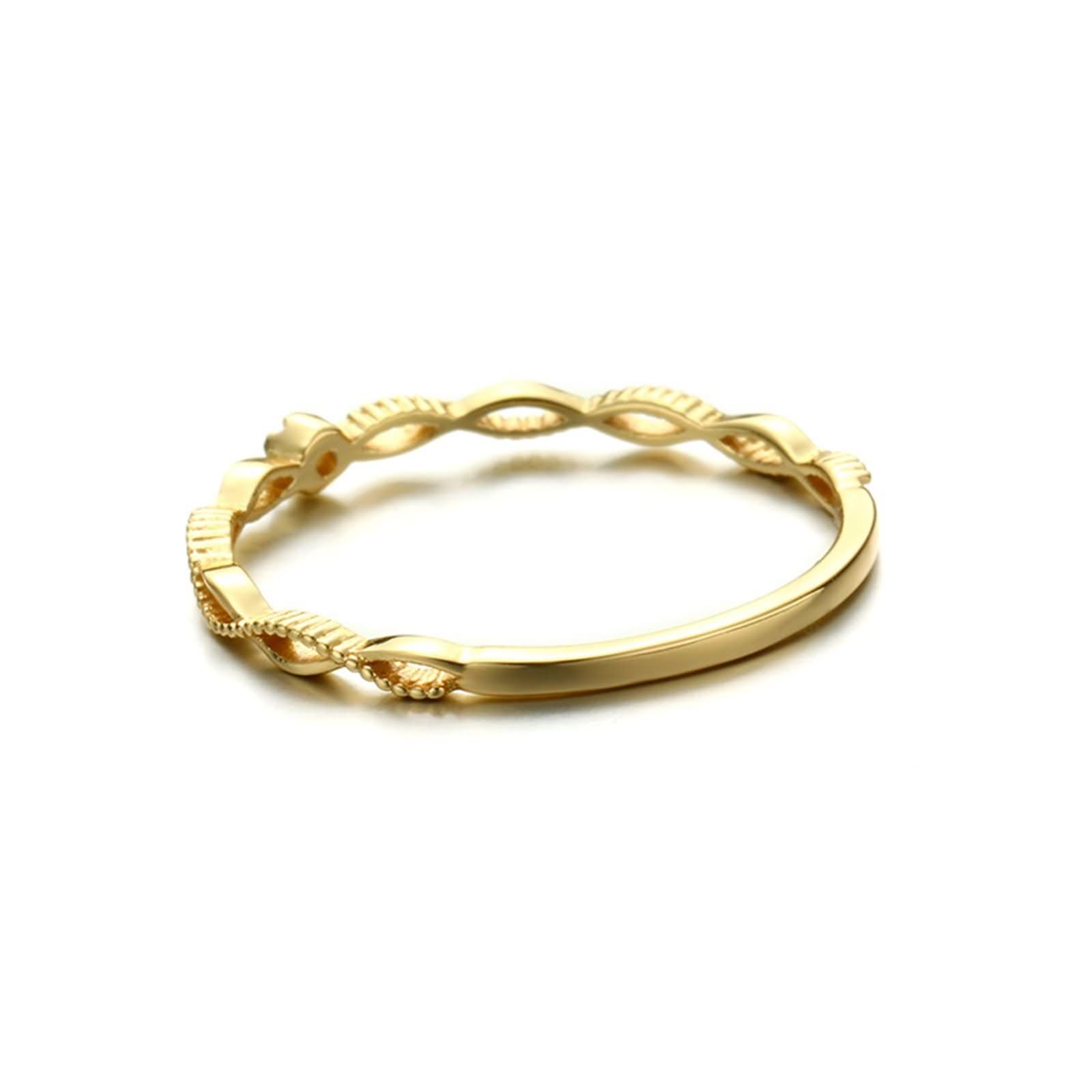 Anillo apilable de oro amarillo de 9 quilates, 14 quilates y 18 quilates, fino para mujer, anillo de diamante infinito clásico y delicado de oro real