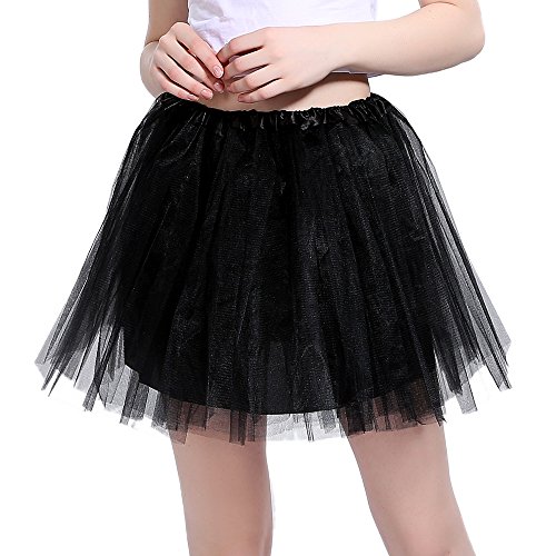 InnoBase Tutu Damenrock Tüllrock 50er Kurz Ballet 3 Layers Tanzkleid Zubehör für Frauen Mädchen 8 Farben (Schwarz)
