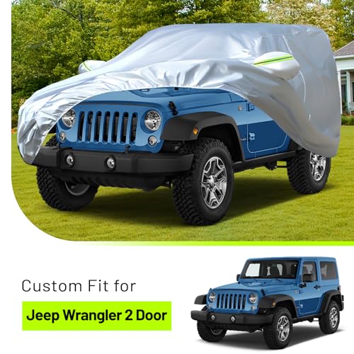Image of Favoto Car Cover Waterproof Custom Fit for Jeep 2 Door Windproof Heavy Duty Car Cover for Automobiles Outdoor with Reflective Strips All Weather Snow Sun Dust UV Protection