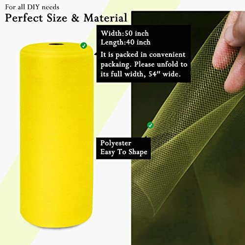 Image of Yellow Tulle Fabric Rolls 54 Inch by 40 Yards Tulle Bolt Spool for Wedding Decorations DIY Tutu Baby Shower Table Skirt Ceiling Decor Birthday Party Craft Supplies