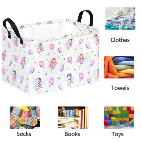 Image of Rectangle Faery Print Storage Basket Laundry Clothes Basket Laundry Hamper with Handles, Storage Box and Bins Gift Basket.