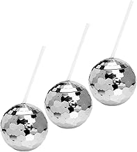 Luxshiny 3 Pçs Bola De Glitter Copo Com Canudinho Copos De Martini De Plástico Copos De Uísque Copos De Plástico Copos De Cerveja Copos De Bola De Discoteca Copos De Bebida Copo De Bola