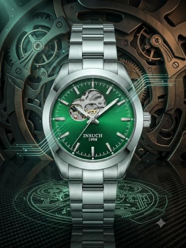 Image of MINI @ MAXX 1998 Men's Automatic Mechanical Watch with Open Heart Dial, Silver Stainless Steel Bracelet, Analog Display, Premium Formal & Casual Wrist Watch for Men
