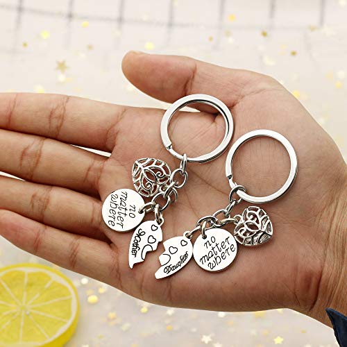 Agr8T 2Pcs Mom Mommy Gift Women Girl Key Chain Ring Set - No Matter Where Mother Daughter Love Forever Pendant #TOP5