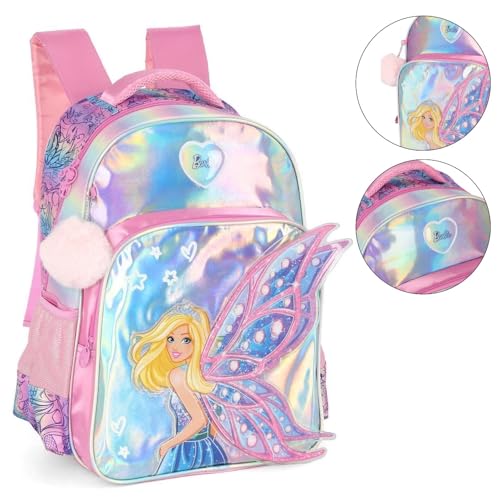 Mochila De Costas Escolar Infantil Barbie Sereia Fada Pompom (Rosa)